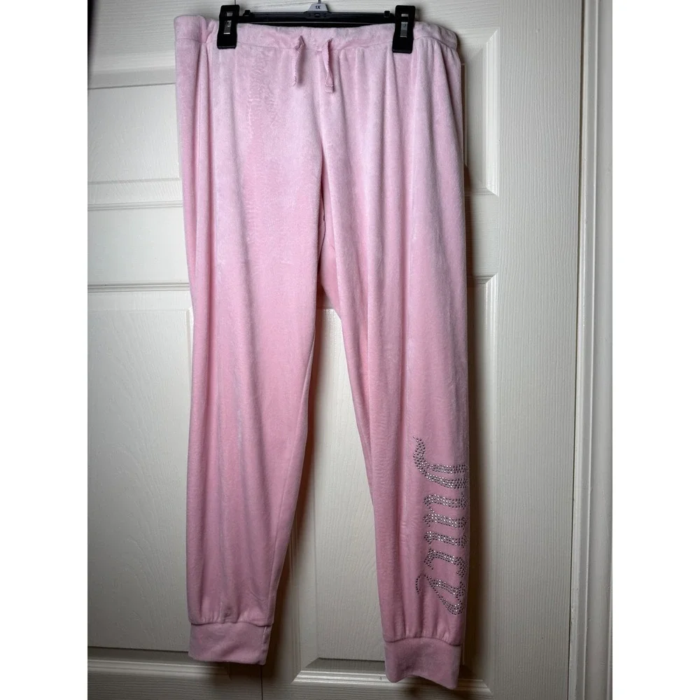 Juicy Couture Pink Velour Rhinestone Logo‎ Joggers Sleepwear Pants Medium
